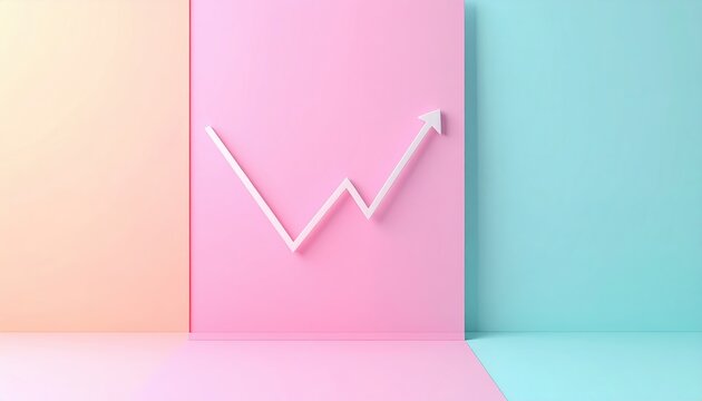 Chart Icon with White Line on Pastel Background, 3D Illustration