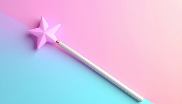 Simple magic wand, 3D Illustration, fantasy and creativity concept, isolated on pastel background