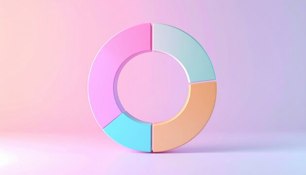 Circular diagram graph icon, 3D Illustration, data visualization concept, pastel background