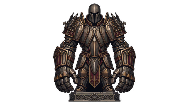 Massive gothic plate knight suit with heavy armor plating for medieval fantasy strategy game assets.
