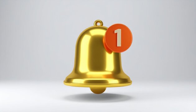Gold Notification Bell with Alert Badge, 3D Illustration