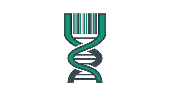 Modern DNA helix and barcode logo icon isolated on white background