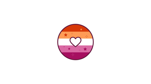 Minimalist circular badge with heart icon and colorful striped background