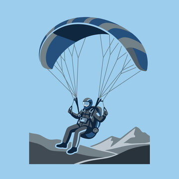 Dynamic Paraglider Soars Over Mountainous Terrain Adventure Excitement