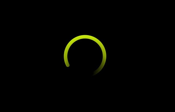 A glowing green circular loading indicator on a black background. The indicator is partially complete, suggesting a process is underway