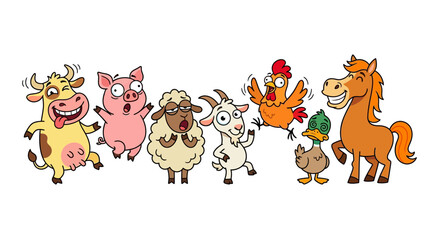 Fototapeta premium Funny Cartoon Farm Animals Collection with Cute Mascot Characters
