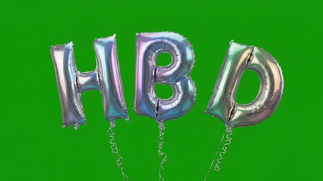Foil balloon of HBD is hanging on green screen