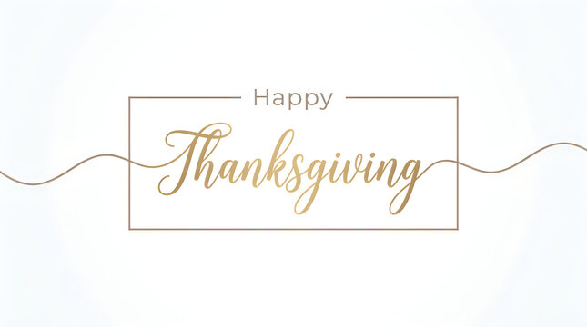 Elegant gold calligraphy thanksgiving text design with decorative lines isolated on a clean white background banner