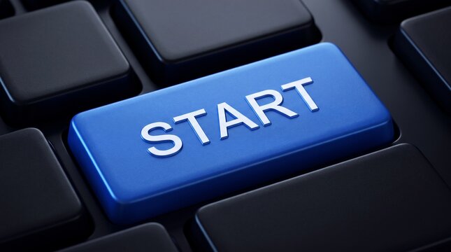 Blue start button on black computer keyboard