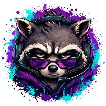 Raccoon Gamer With Headset Mic Flipped Down Mumbling