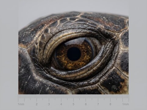 Extreme macro close-up of a tortoise eye showing detailed skin texture and iris