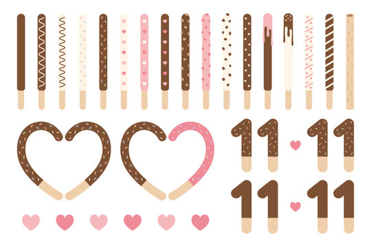 Chocolate dipped biscuit sticks collection, stick cookies with various toppings, pepero, pepero day, pocky
