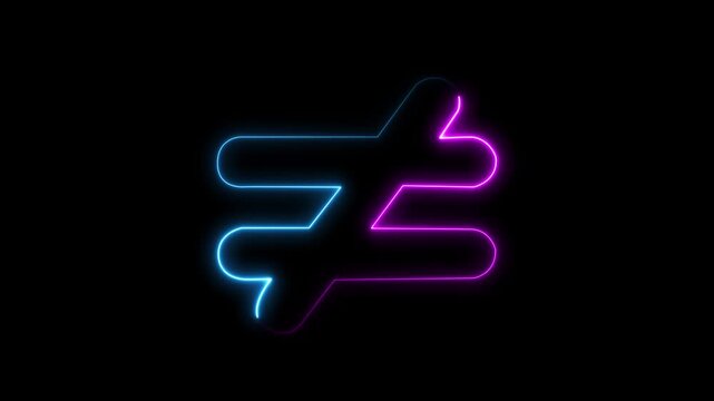 Neon not equal mathematical symbol in purple and blue