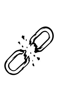 Broken metal chain links conceptual illustration with broken link severed connection security risk black and white separation disconnected fragility security connection illustration metaphor