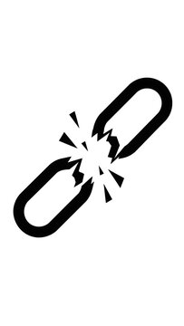Broken metal chain link silhouette icon with broken connection security failure weak link safety breach black and white disconnected concept icon security connection abstract integrity