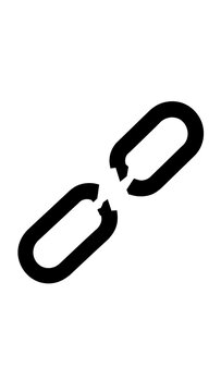 Black and white graphic of a broken metal chain link with security failure weak link fractured metal symbolic graphic black silhouette graphic design black shape broken connection symbol