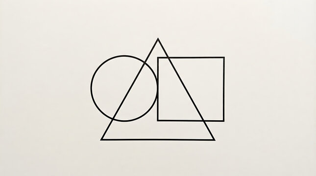 Minimalist geometric composition featuring a circle square and triangle outline geometric shape minimalist design abstract art black outline graphic element triangle form modern vector