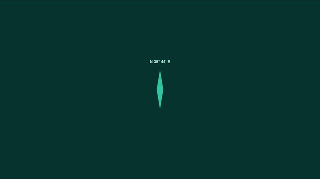 Minimalist compass needle animation with geographic coordinates for navigation and travel projects 4k