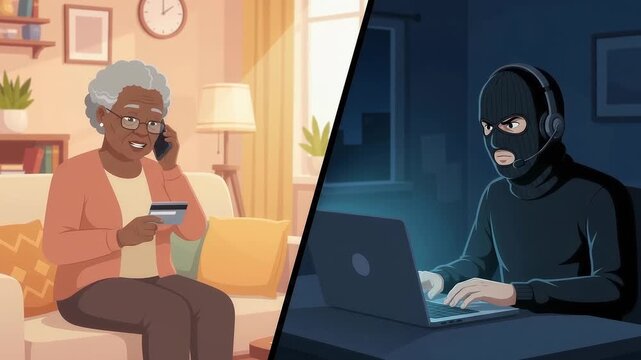 Phone Scam Social Engineering Concept &ndash; Online Fraud and Data Theft	
