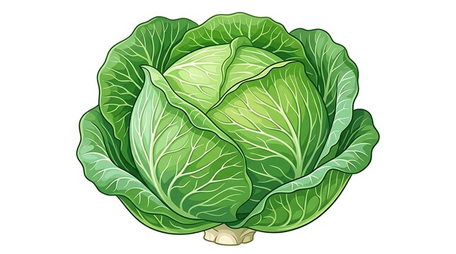 Fresh green cabbage head vegetable isolated illustration