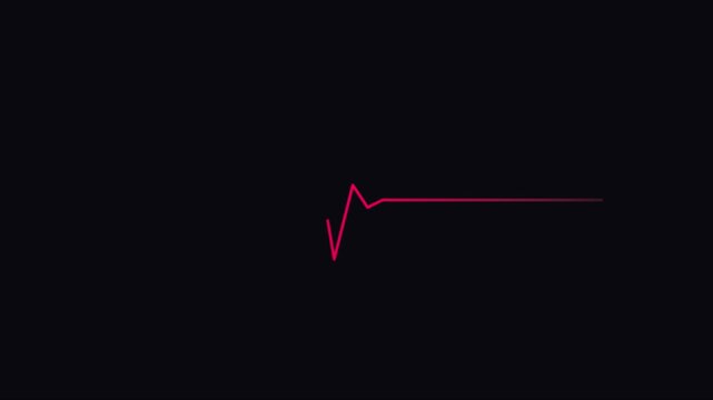 Minimalist red heartbeat ekg line animation on 4k black background, for medical and, health technology projects