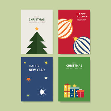 Holiday greeting card collection with minimal winter season graphics