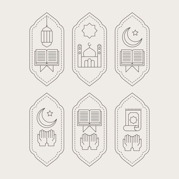 Ramadan outline sticker set featuring praying hands and crescent star