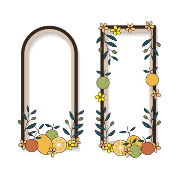 Orange and lemon arch frames decorated with botanical elements graphic