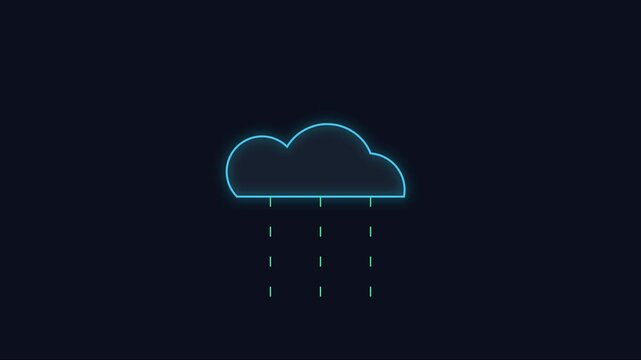 Neon rain cloud animation: minimalist weather symbol for digital ui and tech 4k