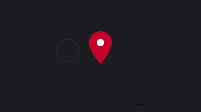 Red map pin location marker animation on dark 4k background, for navigation and, travel ui