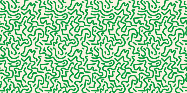 Organic coral ocean abstract seamless pattern in green tones. Flowing chaotic futuristic worm forms with vintage groovy feel. Repeat tile bg vector for textile, fabric prints, posters arts and cards.
