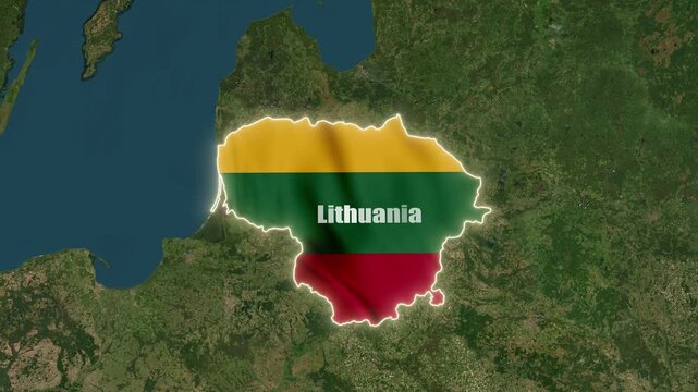 Lithuania 3D 4k Map Animation with National Flag And Borders Geographic Location and Baltic Region