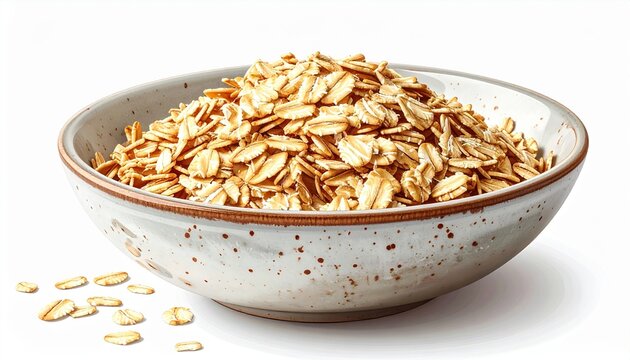 Bowl of oat flakes isolated on white background
