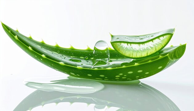 Fresh sliced aloe vera leaf with transparent gel, isolated on white