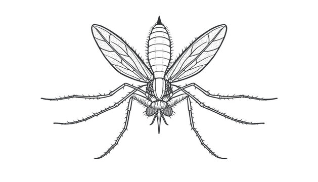 Mosquito insect icon. Detailed black and white vector illustration of a flying pest.