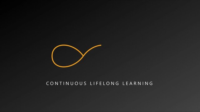 Continuous lifelong learning concept animation with minimalist yellow line on dark 4k background education