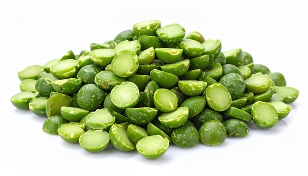 Green split peas isolated on white background, healthy legume ingredient