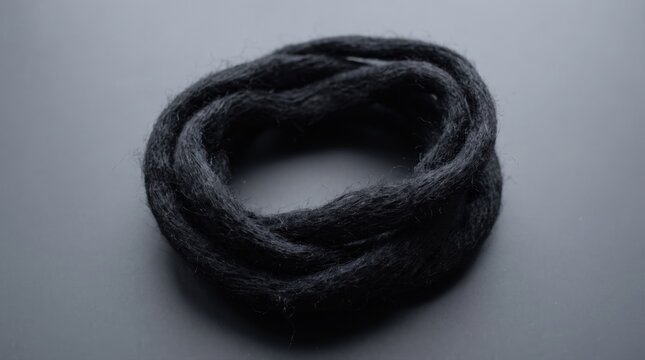 Carbon nanotube yarn loop on grey background for advanced material science and technology