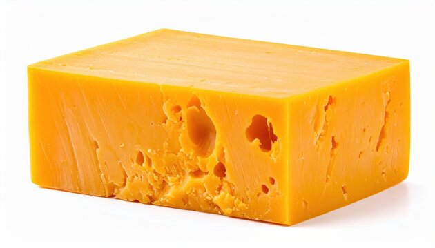 Cheddar cheese block isolated on white background