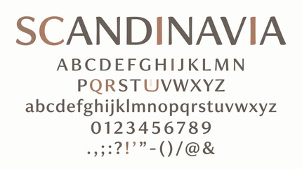Fototapeta premium Scandinavia Font Alphabet and Numerals with Symbols Modern Typography Design