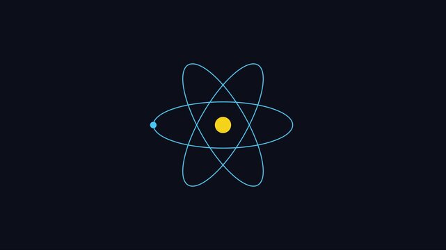 Minimalist atom model animation: rotating electron orbiting nucleus for science and education 4k physics