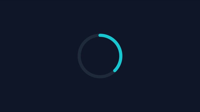 Minimalist cyan loading spinner animation on dark 4k background, for digital interface, progress