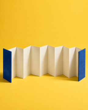 Blank accordion fold book mockup with blue covers
