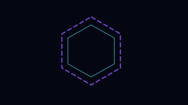 Minimalist hexagon shape animation with pulsing neon outline on dark 4k background, motion neon geometric
