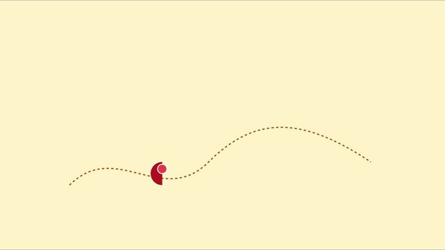 Minimalist red dot moving along dotted path line animation on soft cream 4k background, motion abstract