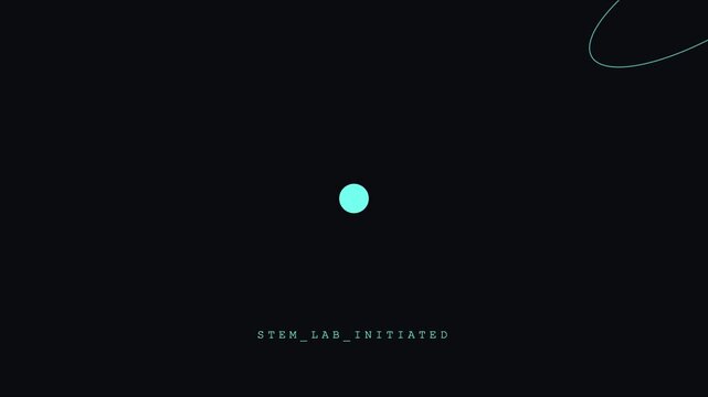 Minimalist stem lab initiated motion featuring orbital particle animation on dark 4k background science