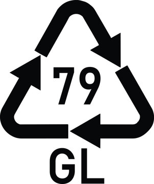 Recycling symbol for gold plated glass, GL 79 glass identification code, black eco-friendly packaging icon vector
