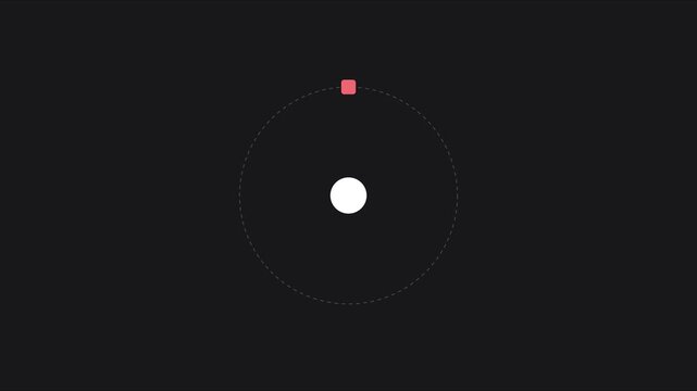 Minimalist animation 4k white dot and circular outline motion on dark background, motion white dot circle