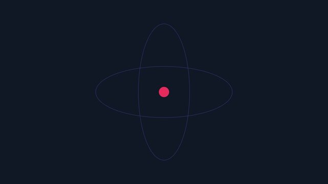 Minimalist atom model animation with orbiting electron, scientific concept for physics and education 4k