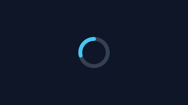 Minimalist blue loading circle animation on dark 4k background, for digital interface, and web ui progress